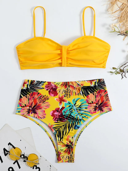Bikini Estampado Tropical con Cintura Alta Ref: 0504