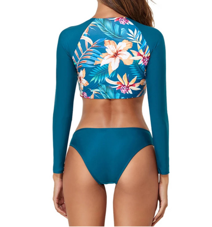 Bikini Deportivo Manga Larga y Estampa Floral Ref: 0695