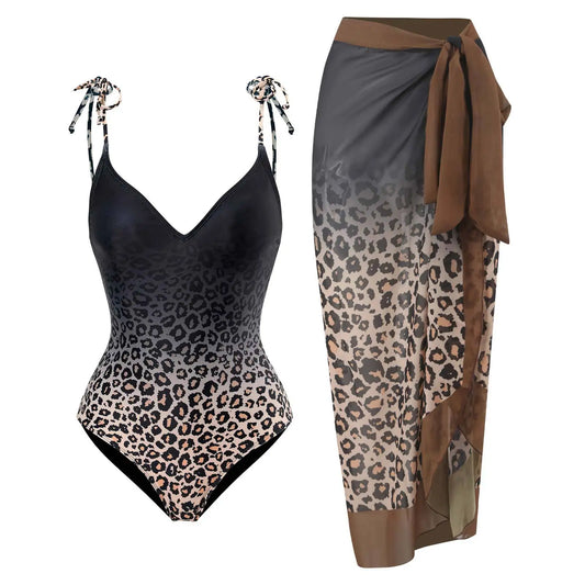 Conjunto Animal Print: Enteriza Con Escote En V Y Pareo Ref: 0577