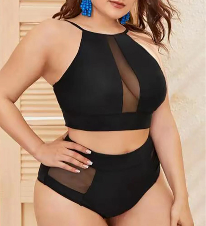 Bikini Plus Size con Escote Halter y Recortes en Tul Ref: 0651