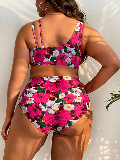 Bikini Plus Size de Cintura Alta con Tirantes Dobles y Estampa Floral Ref: 0652