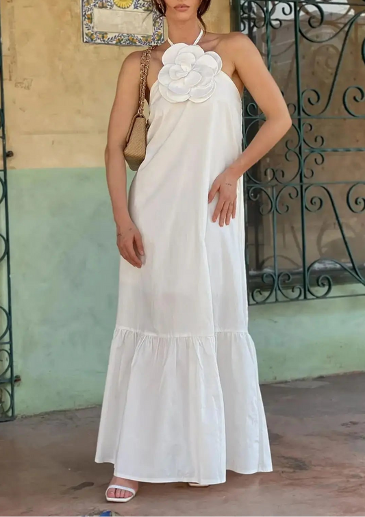 Vestido Largo con Detalle en Flor de Crochet Ref: 0353