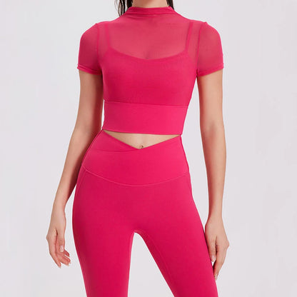 Conjunto Deportivo con Top de Manga Corta en Tul y Calza Ref: 1041