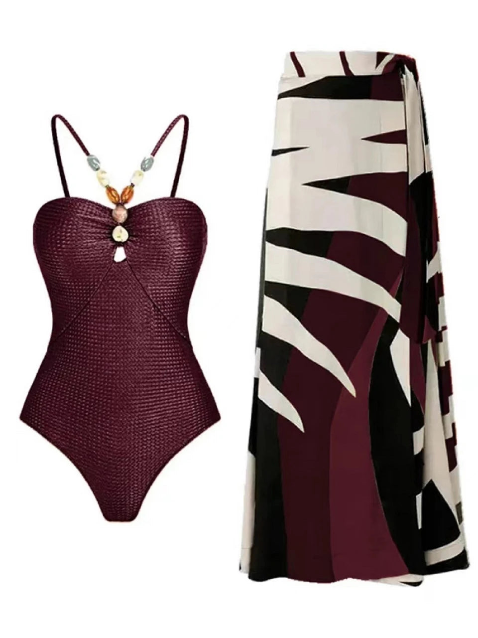 Conjunto con Enteriza Texturizada y Falda Estampada Ref: 0345