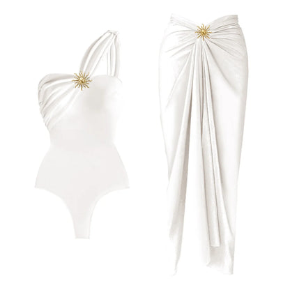 Conjunto de Enteriza con Falda Pareo y Apliques Dorados Ref: 0563