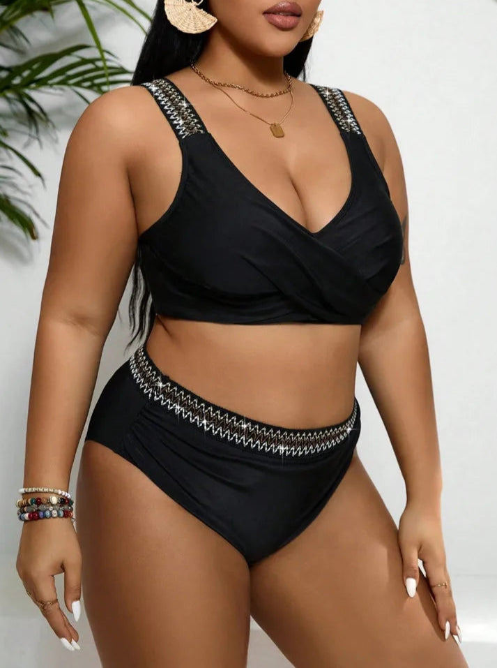 Bikini Plus Size con Tirantes Brillantes y Banda Cruzada Ref: 0650