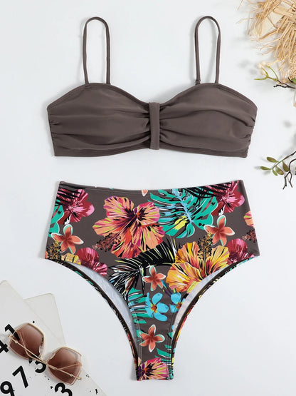 Bikini Estampado Tropical con Cintura Alta Ref: 0504