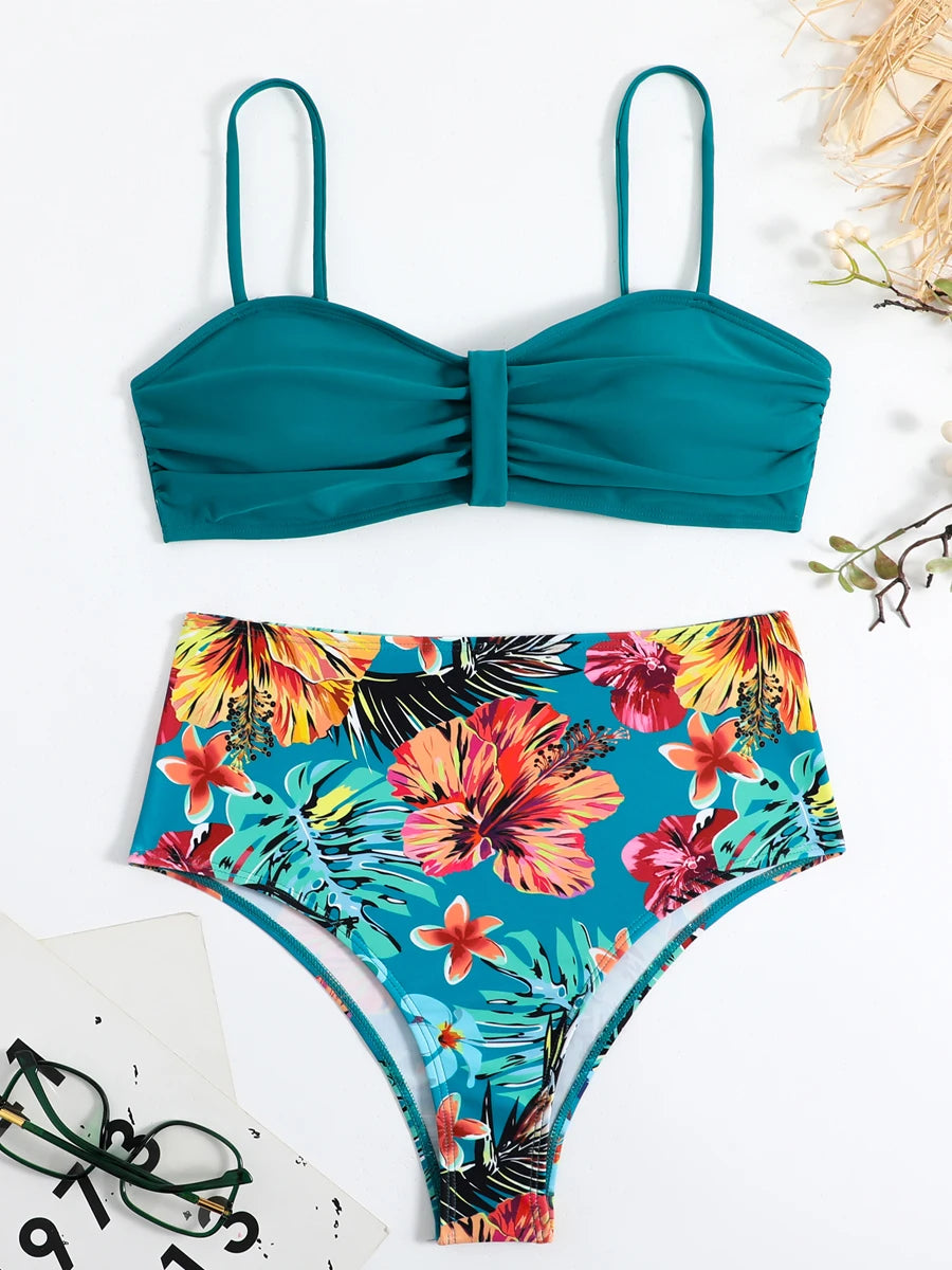 Bikini Estampado Tropical con Cintura Alta Ref: 0504