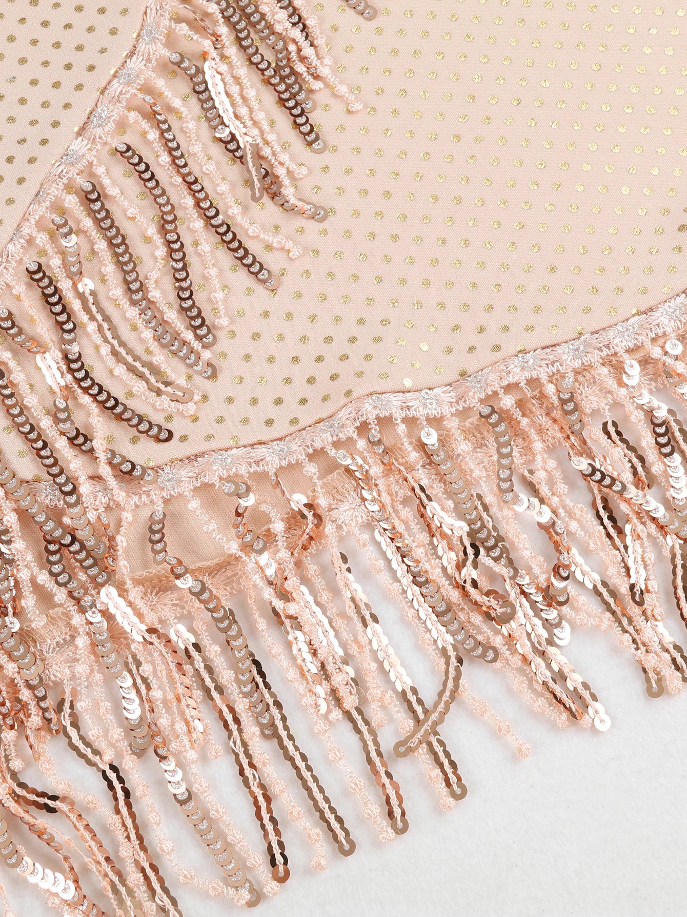 Conjunto Bordado con Flecos y Apliques Brillantes Ref: 0164