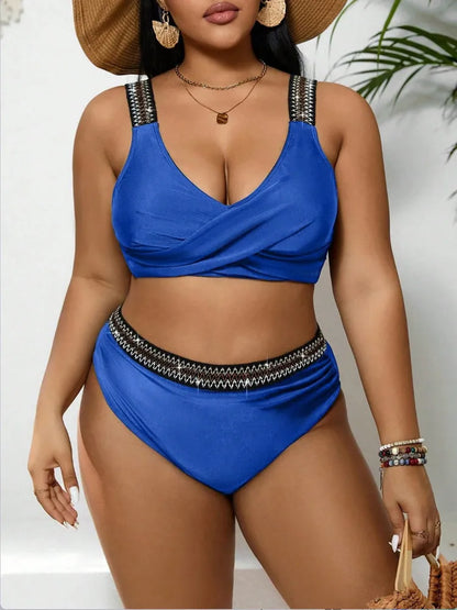 Bikini Plus Size con Tirantes Brillantes y Banda Cruzada Ref: 0650