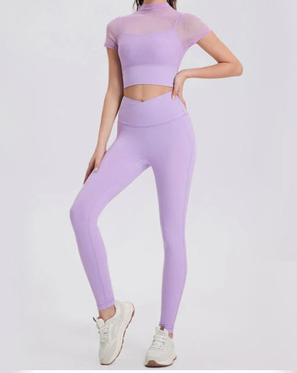 Conjunto Deportivo con Top de Manga Corta en Tul y Calza Ref: 1041