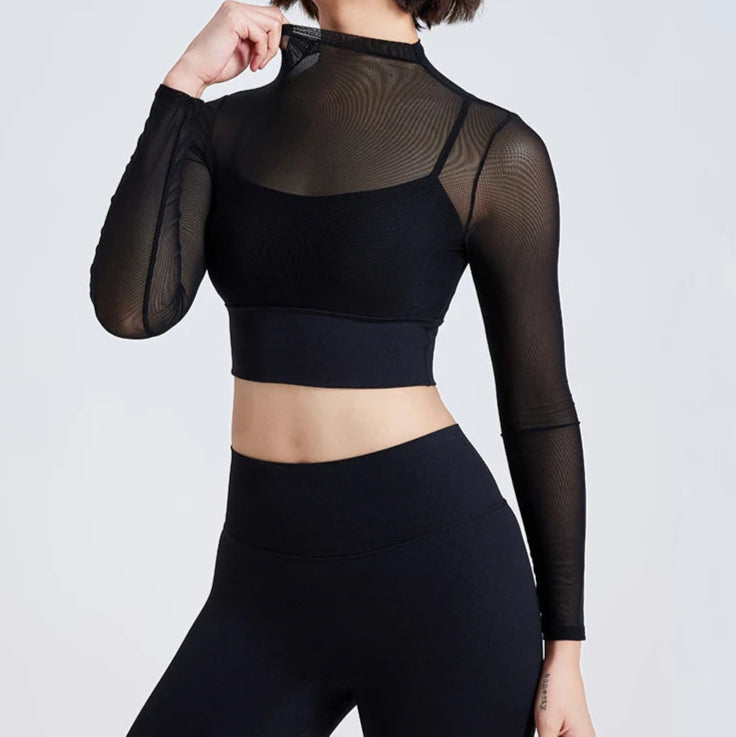 Conjunto Deportivo con Top de Manga Larga en Tul y Calza Ref: 1040