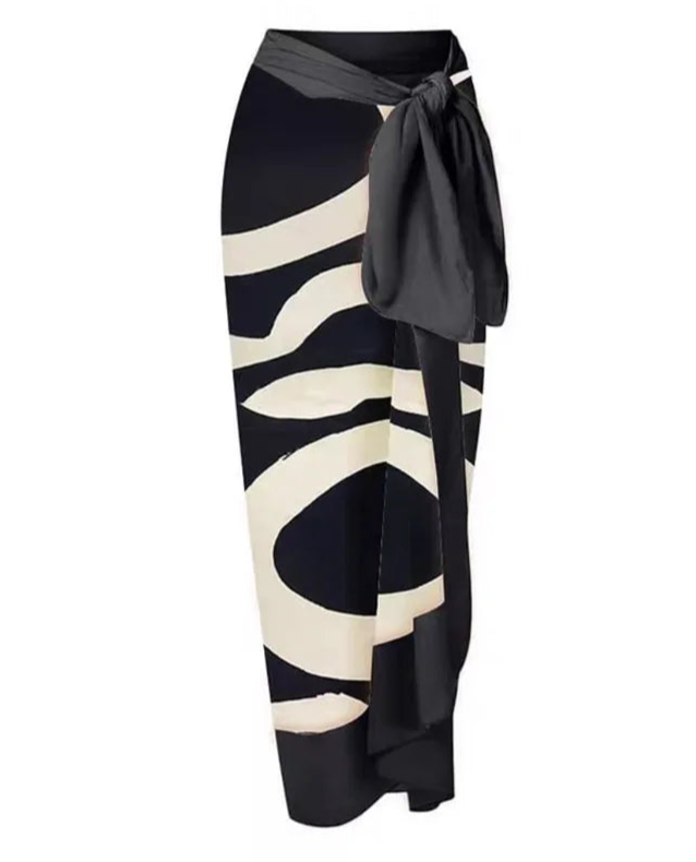 Conjunto Estampado con Enteriza de Escote Profundo y Falda Pareo Ref: 0558