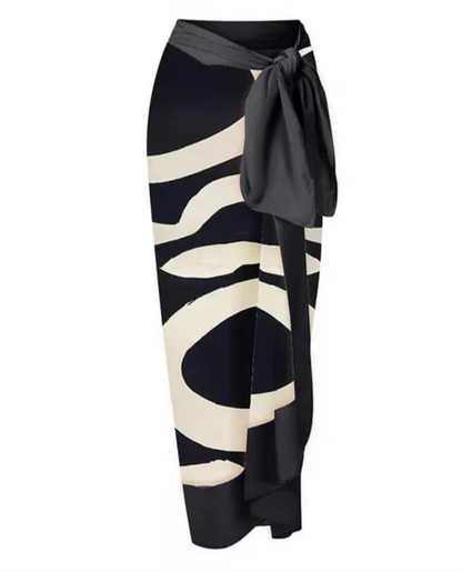 Conjunto Estampado con Enteriza de Escote Profundo y Falda Pareo Ref: 0558
