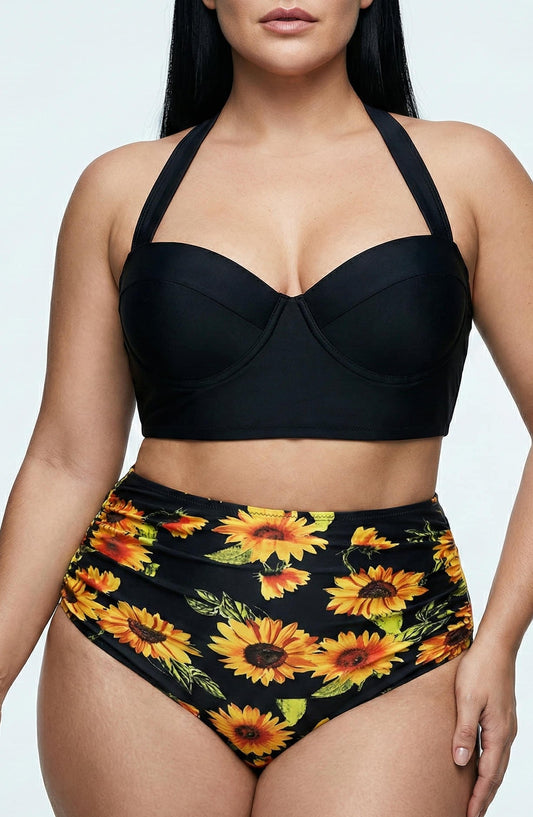 Bikini Plus Size con Amarre en el Cuello y cintura alta Ref: 0658