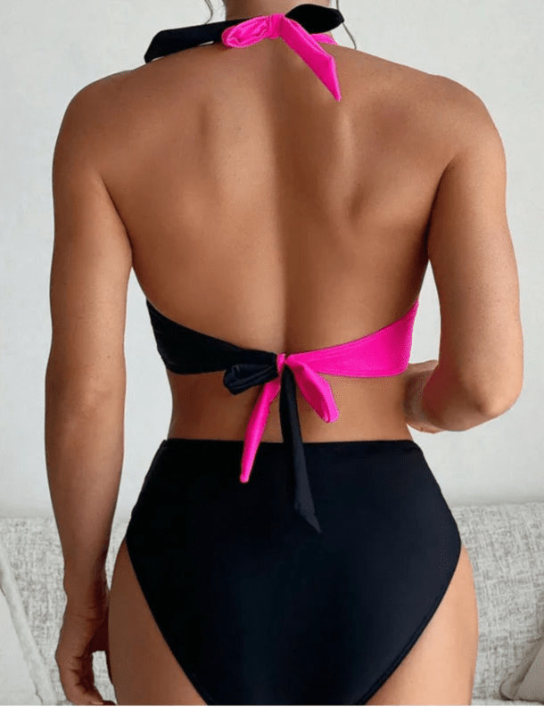 Bikini Bicolor Cruzado y Cintura Alta Ref. 0519 - Marea Bella Swimwear