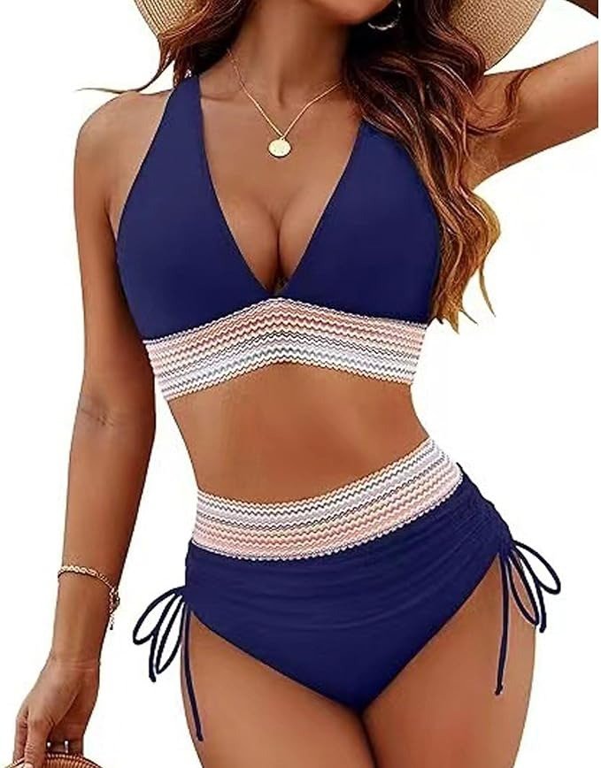 Bikini con Tirantes Anchos Cintura Alta Bordada y Lazo Ajustable Ref. 0513 - Marea Bella Swimwear
