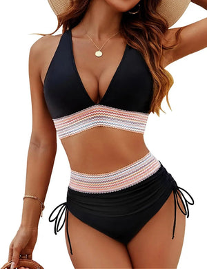 Bikini con Tirantes Anchos Cintura Alta Bordada y Lazo Ajustable Ref. 0513 - Marea Bella Swimwear