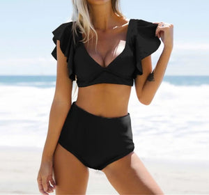 Bikini con Volado y Cintura Alta con Estampa Tropical Ref. 0532 - Marea Bella Swimwear