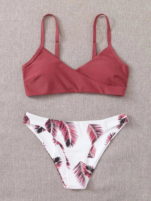 Bikini Cruzado con Tirantes Finos y Estampa de Hojas Ref. 0514 - Marea Bella Swimwear