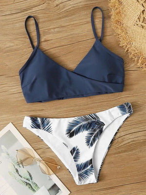 Bikini Cruzado con Tirantes Finos y Estampa de Hojas Ref. 0514 - Marea Bella Swimwear