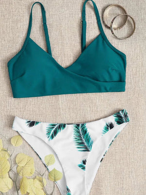 Bikini Cruzado con Tirantes Finos y Estampa de Hojas Ref. 0514 - Marea Bella Swimwear