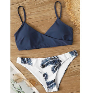 Bikini Cruzado con Tirantes Finos y Estampa de Hojas Ref. 0514 - Marea Bella Swimwear