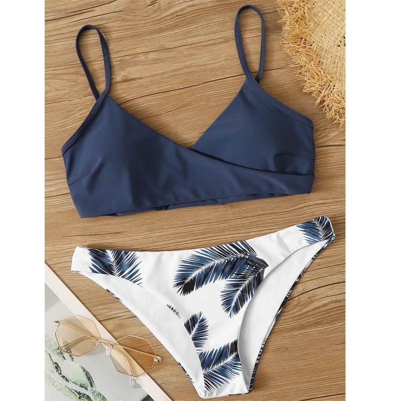 Bikini Cruzado con Tirantes Finos y Estampa de Hojas Ref. 0514 - Marea Bella Swimwear