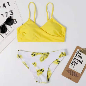 Bikini Cruzado con Tirantes Finos y Estampa de Hojas Ref. 0514 - Marea Bella Swimwear