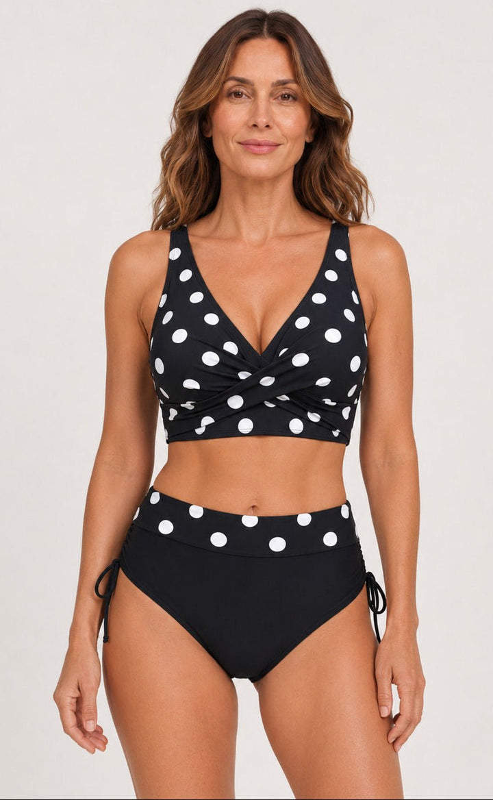 Bikini Estampa de Lunares y Top Cruzado con Cintura Alta Ref. 0751 - Marea Bella Swimwear
