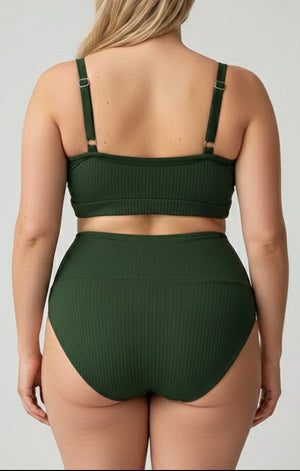 Bikini Plus Size Canalé con Cintura Alta y Tiras Cruzadas Frontales Ref. 0705 - Marea Bella Swimwear