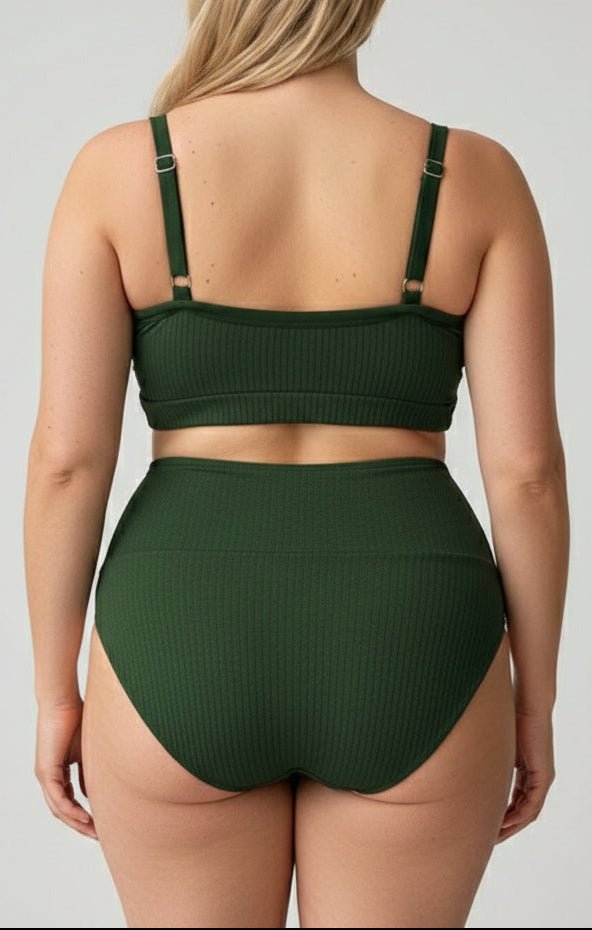 Bikini Plus Size Canalé con Cintura Alta y Tiras Cruzadas Frontales Ref. 0705 - Marea Bella Swimwear