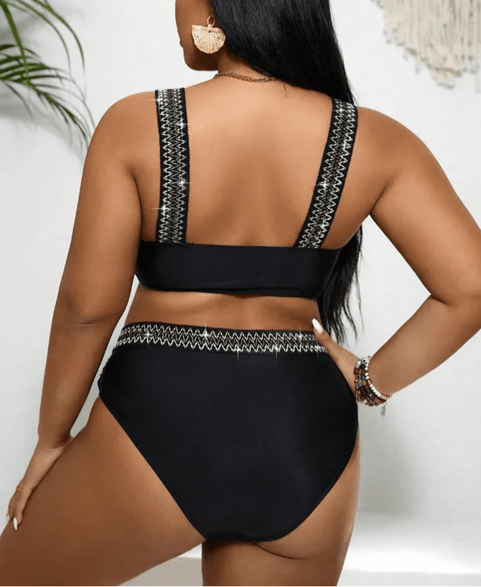 Bikini Plus Size con Tirantes Brillantes y Banda Cruzada Ref. 0650 - Marea Bella Swimwear
