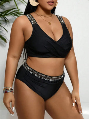 Bikini Plus Size con Tirantes Brillantes y Banda Cruzada Ref. 0650 - Marea Bella Swimwear