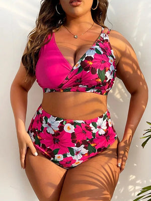 Bikini Plus Size de Cintura Alta con Tirantes Dobles y Estampa Floral Ref. 0652 - Marea Bella Swimwear