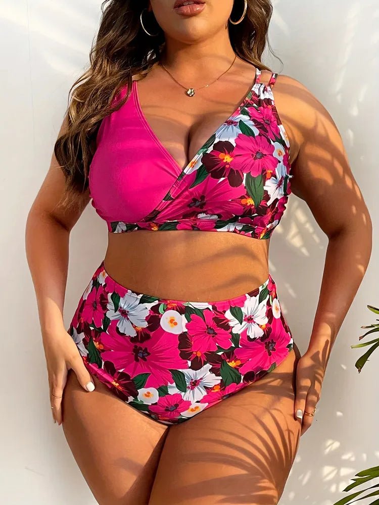 Bikini Plus Size de Cintura Alta con Tirantes Dobles y Estampa Floral Ref. 0652 - Marea Bella Swimwear