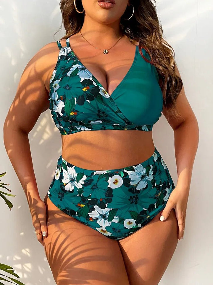 Bikini Plus Size de Cintura Alta con Tirantes Dobles y Estampa Floral Ref. 0652 - Marea Bella Swimwear