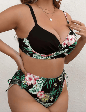Bikini Plus Size Estampado Tropical con Superposición Cruzada Ref. 0654 - Marea Bella Swimwear