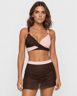Bikini Top Cruzado con Falda Drapeada en Tul Ref. 0752 - Marea Bella Swimwear