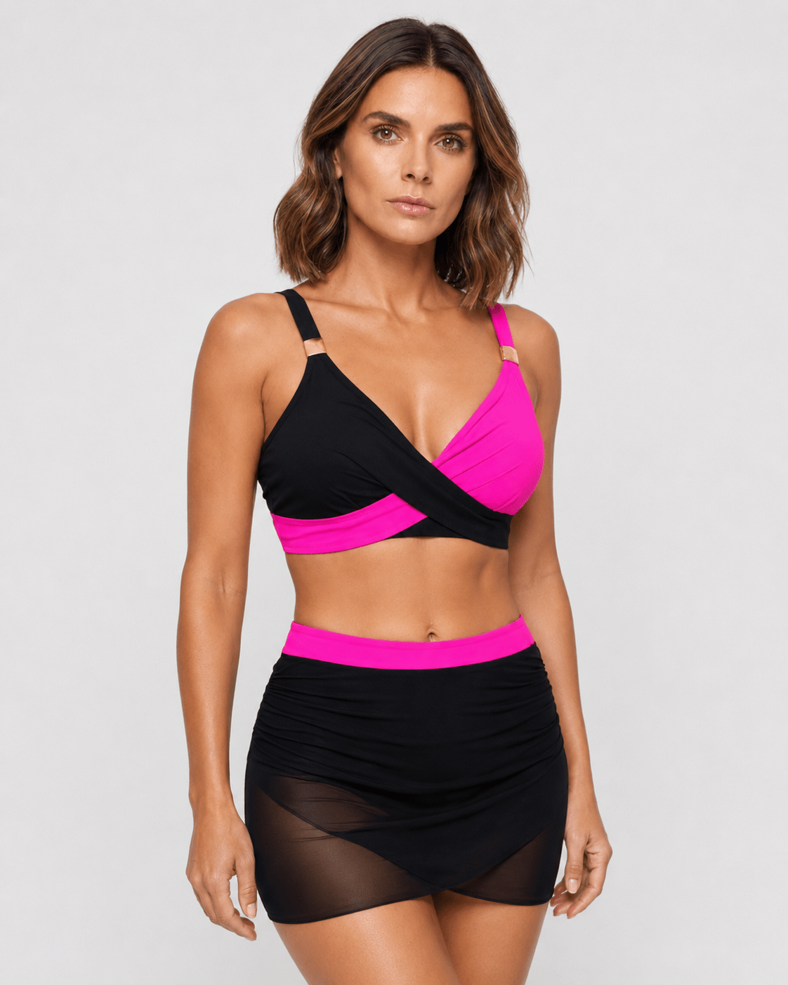 Bikini Top Cruzado con Falda Drapeada en Tul Ref. 0752 - Marea Bella Swimwear