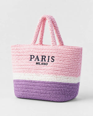 Bolso Tote con Franjas Horizontales e Inscripción Frontal Ref. 0831 - Marea Bella Swimwear