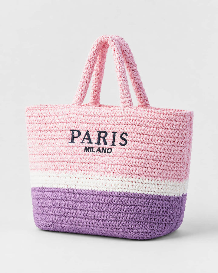 Bolso Tote con Franjas Horizontales e Inscripción Frontal Ref. 0831 - Marea Bella Swimwear