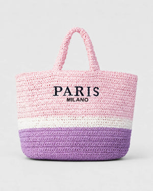 Bolso Tote con Franjas Horizontales e Inscripción Frontal Ref. 0831 - Marea Bella Swimwear