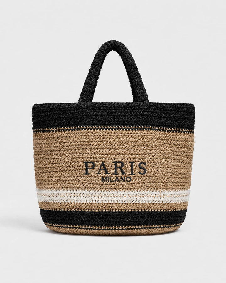 Bolso Tote con Franjas Horizontales e Inscripción Frontal Ref. 0831 - Marea Bella Swimwear