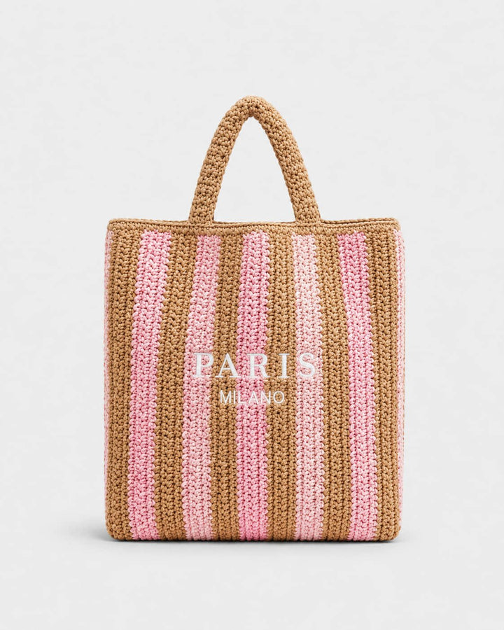 Bolso Tote con Rayas Verticales e Inscripción Frontal Ref. 0830 - Marea Bella Swimwear