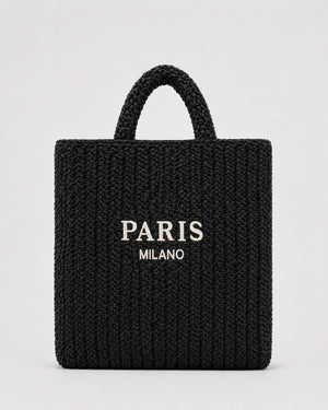 Bolso Tote Rectangular con Panel Tejido e Inscripción Frontal Ref. 0824 - Marea Bella Swimwear