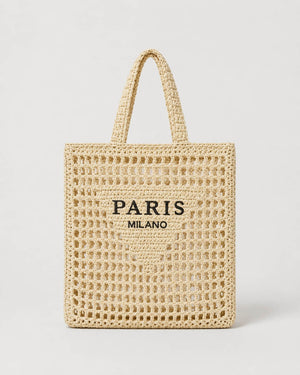 Bolso Tote Rectangular con Panel Tejido e Inscripción Frontal Ref. 0824 - Marea Bella Swimwear
