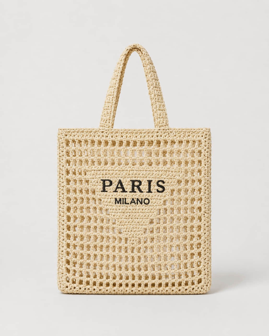 Bolso Tote Rectangular con Panel Tejido e Inscripción Frontal Ref. 0824 - Marea Bella Swimwear