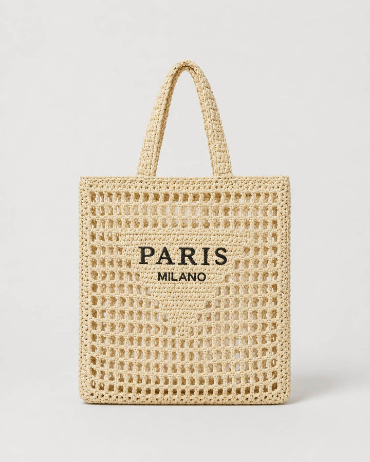 Bolso Tote Rectangular con Panel Tejido e Inscripción Frontal Ref. 0824 - Marea Bella Swimwear