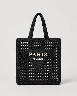 Bolso Tote Rectangular con Panel Tejido e Inscripción Frontal Ref. 0824 - Marea Bella Swimwear